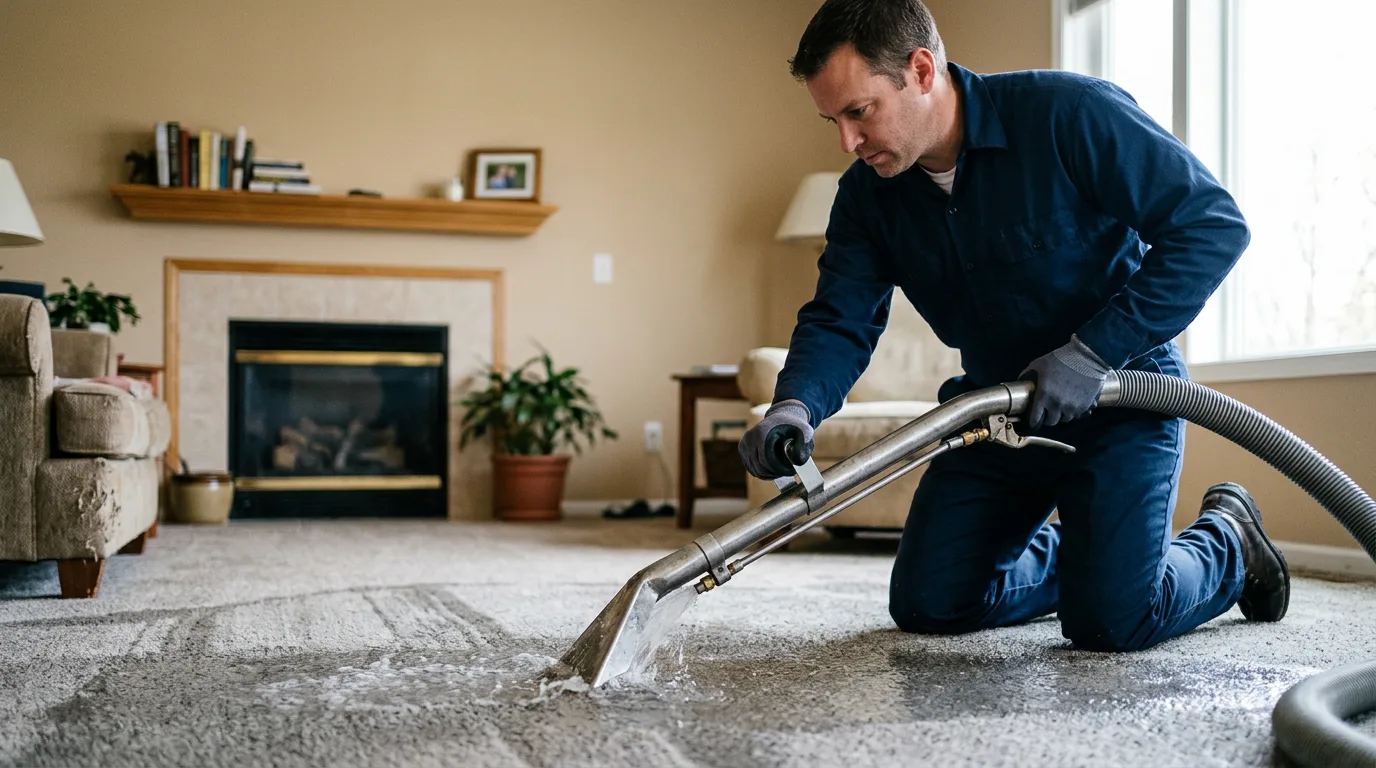 Water damage restoration technician working near Pittsburg, KS